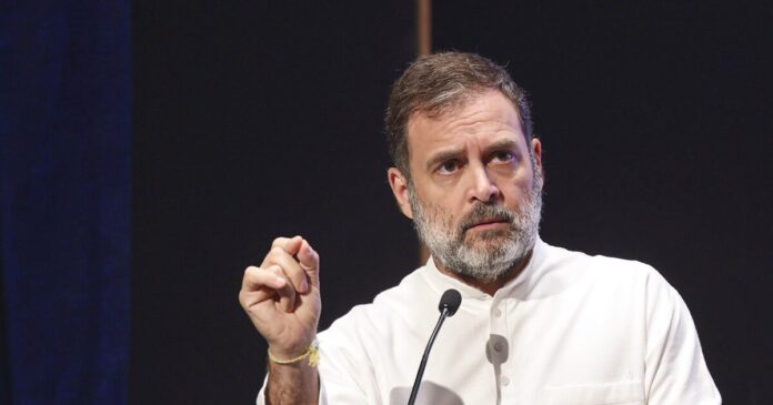 Congress leader Rahul Gandhi speaking at an event