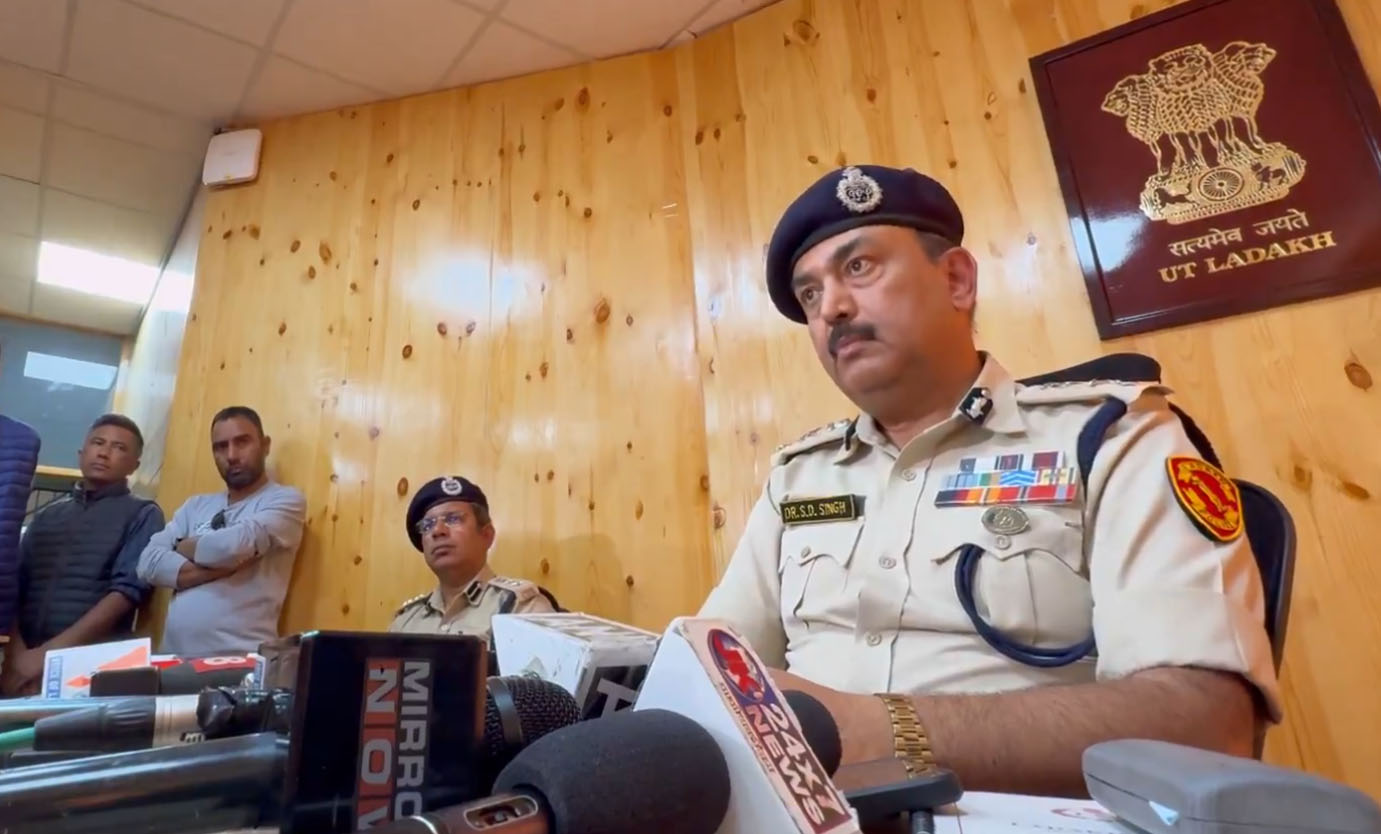 Sonam Wangchuk being questioned by police in Ladakh.