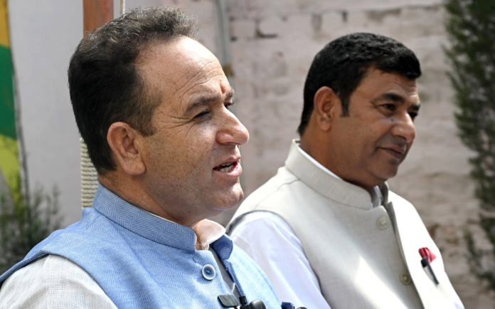 BJP spokesperson Sunil Sharma addressing a press conference in Jammu