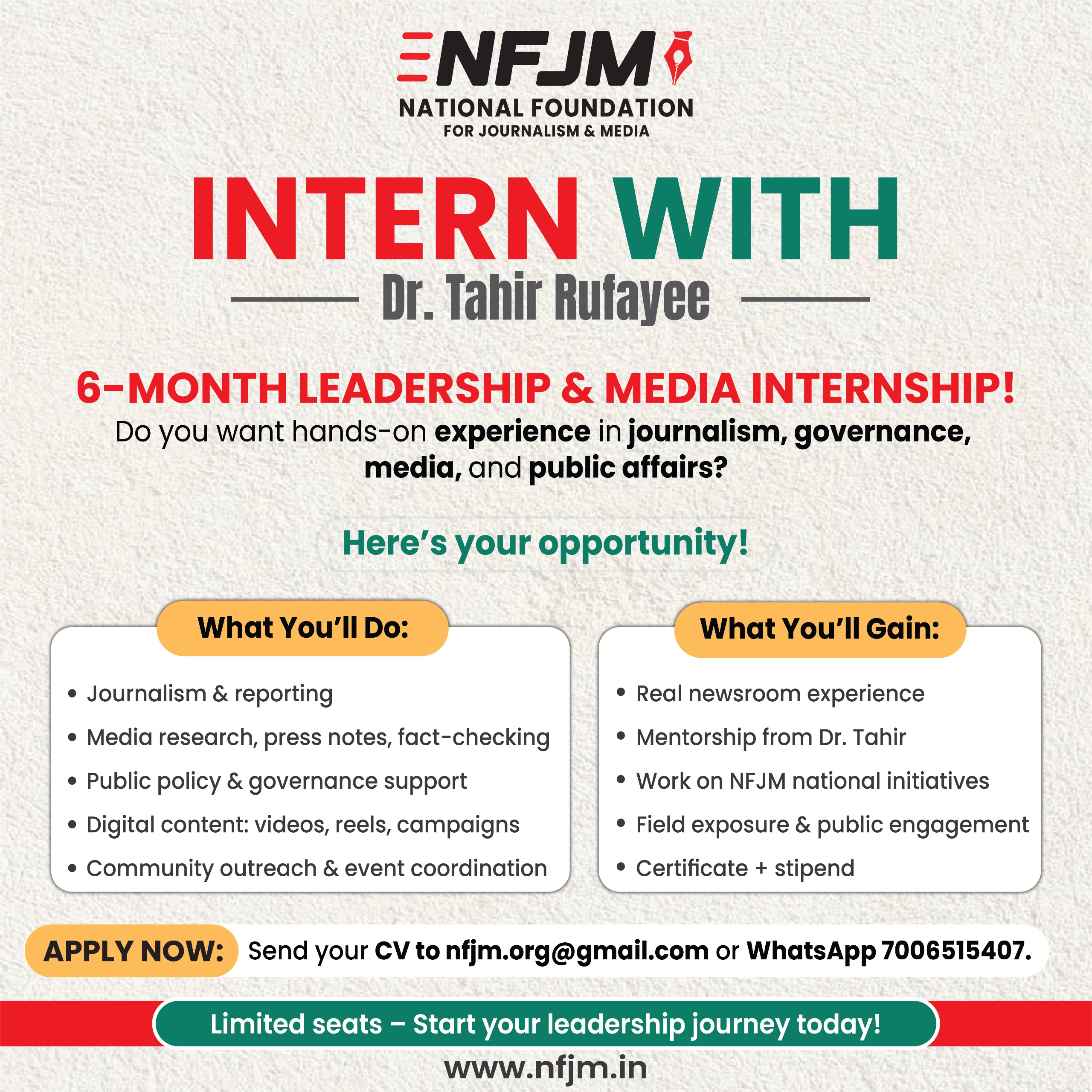 NFJM media internship program under Dr. Tahir Rufayee