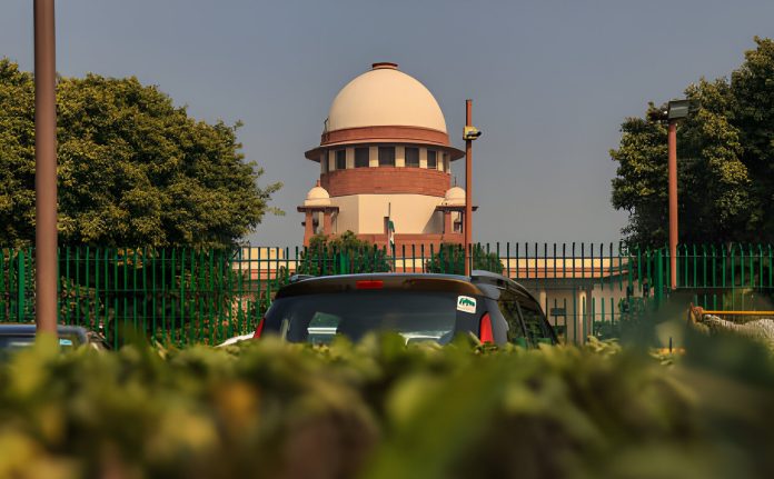 Supreme Court of India building with an image of judges