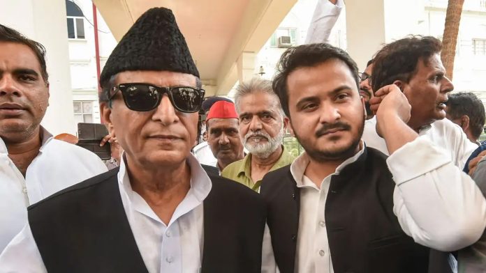 Azam Khan and son Abdullah Khan during a public event