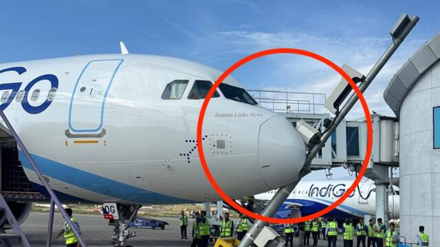 IndiGo aircraft at Srinagar Airport after VDGS pole incident