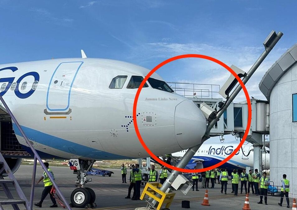 IndiGo aircraft at Srinagar Airport after VDGS pole incident